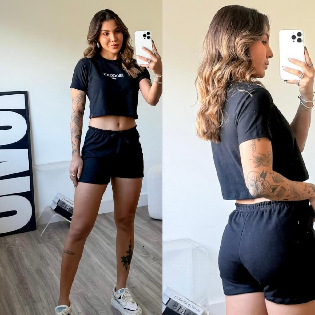 3 COJUNTO FEMININO SHORT E CROPPED DE MOLETOM