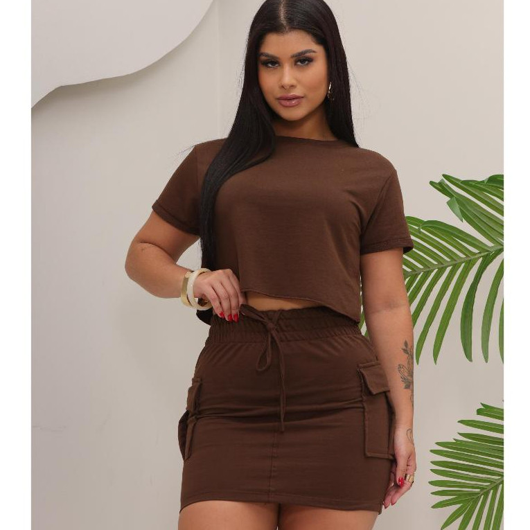 Saia Cargo Moletinho Leve Casual Moda Verão Luxo Confortável