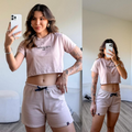 3 COJUNTO FEMININO SHORT E CROPPED DE MOLETOM