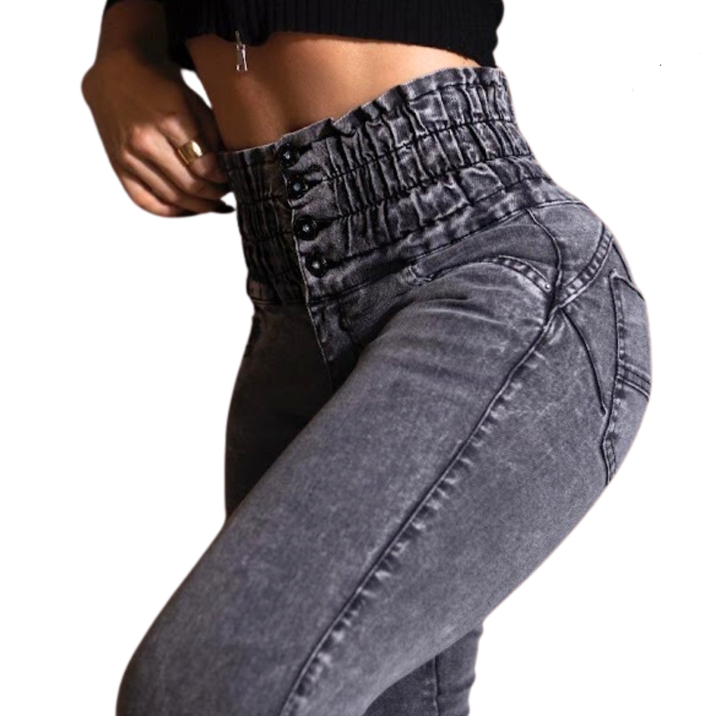 Calça Jeans Lipo Modeladora Cós Alto Empina Bumbum Strech Chapa Barriga