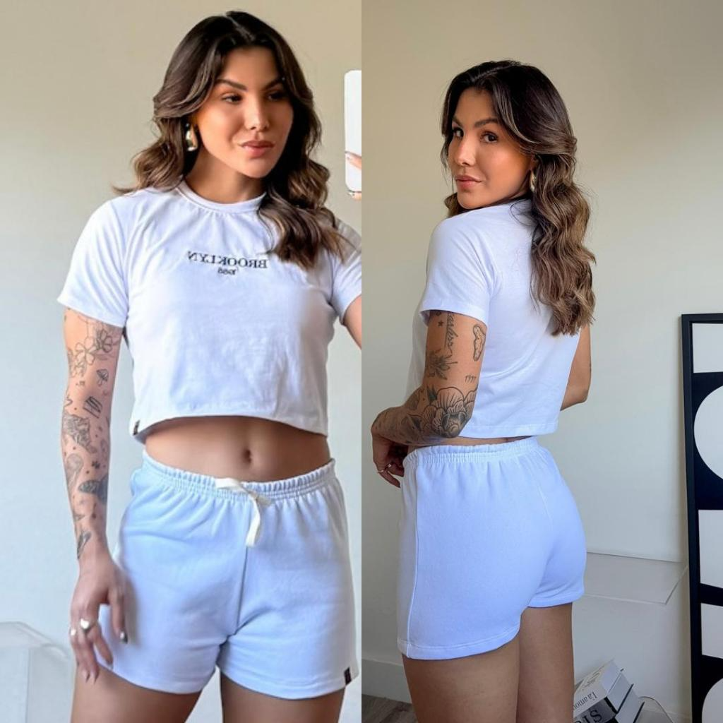 3 COJUNTO FEMININO SHORT E CROPPED DE MOLETOM