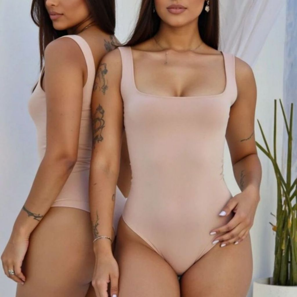 Body Feminino Suplex Regata Alças Grossas Collant Decote Quadrado Básico