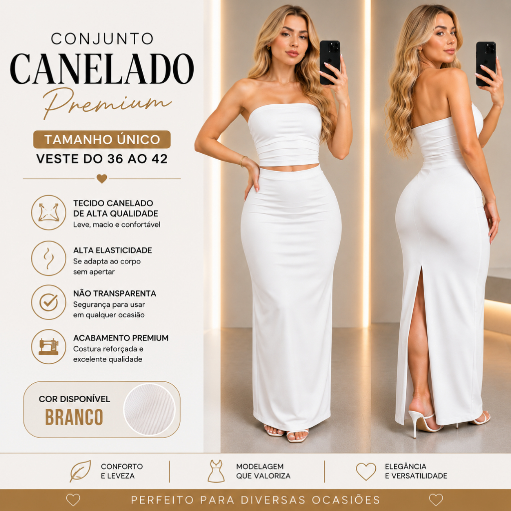 Conjunto Femenino Saia Longa Tubinho Com Fenda Na Cos Croped Tamara
