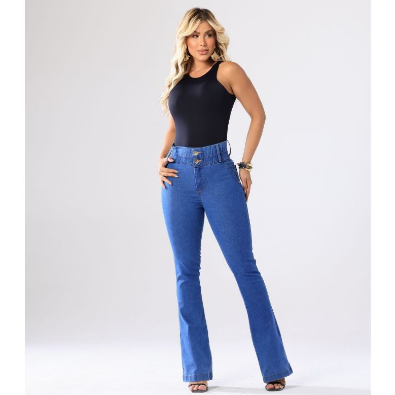 Calça Jeans Lipo Modeladora Cós Alto Empina Bumbum Strech Chapa Barriga