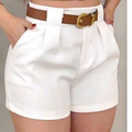 Short Feminino Social Com CINTO e BOLSOS Cintura Alta