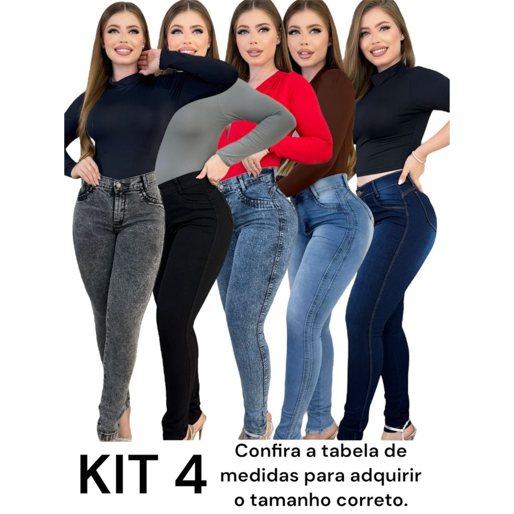 4 Calças Jeans Feminina Skinny Lycra Cintura Alta Modelo Empina Bumbum Lançamento