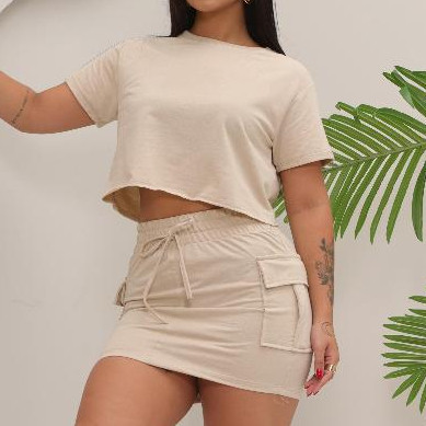 Saia Cargo Moletinho Leve Casual Moda Verão Luxo Confortável