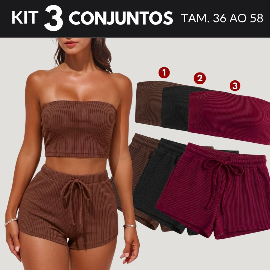 3 Conjunto Feminino Short e Cropped Feninino Conjuntos Feminino Verão Plus Size Praia