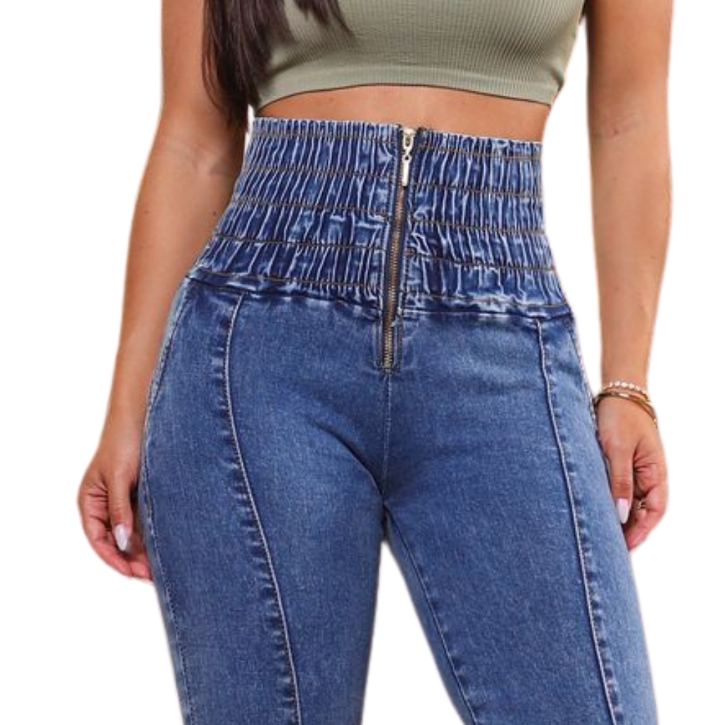 Calça Jeans Lipo Modeladora Cós Alto Empina Bumbum Strech Chapa Barriga