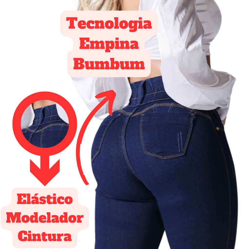 Calça Jeans Lipo Modeladora Cós Alto Empina Bumbum Strech Chapa Barriga